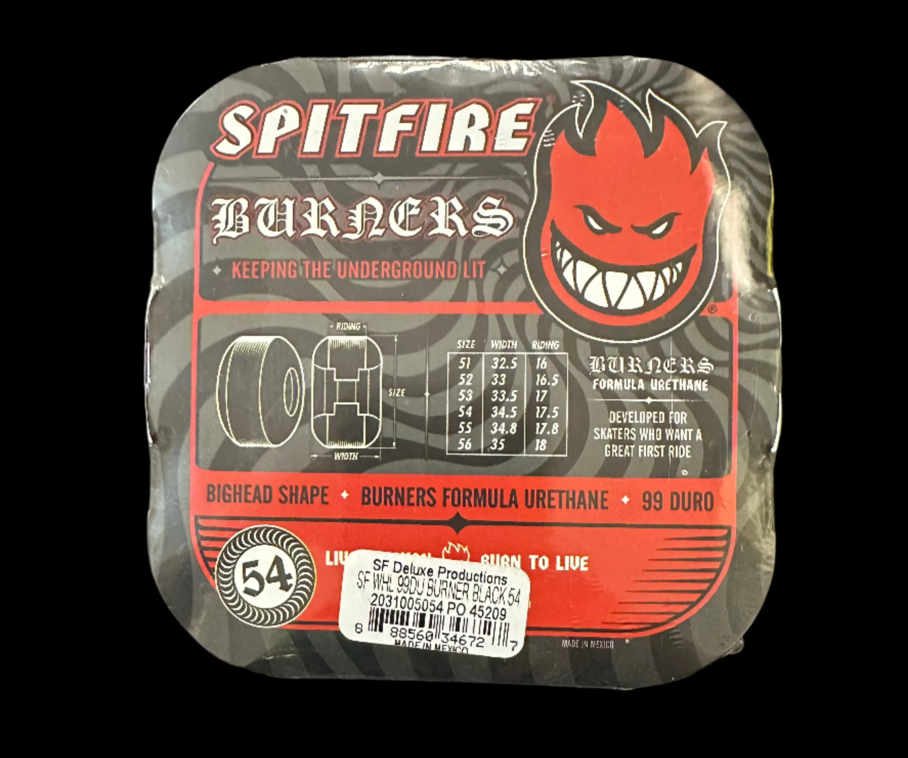 SPITFIRE BURNERS 54MM BLACK 99A SKATEBOARD WHEELS
