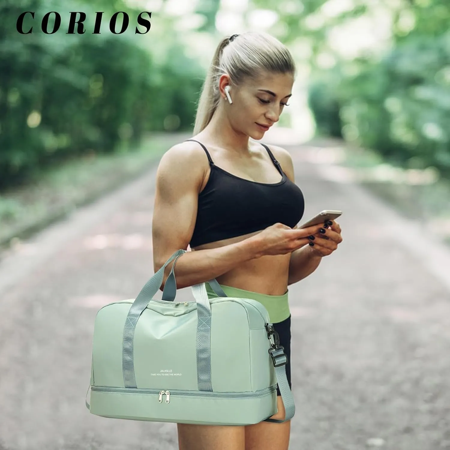 Sports Gym Bag for Women/Men Large Capacity Travel Duffel Bag Waterproof Nylon Weekender Overnight Bag Lightweight Hospital Bag Carry on Luggage with Shoes Compartment and Wet Pocket Green