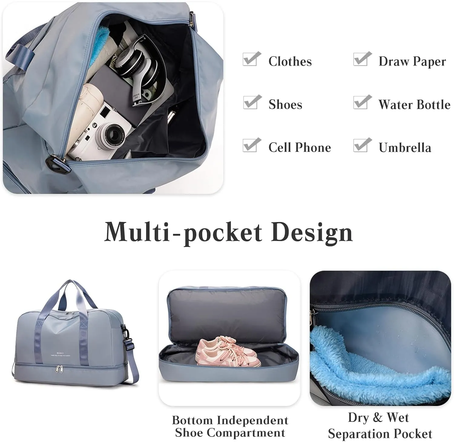 Sports Gym Bag for Women/Men Large Capacity Travel Duffel Bag Waterproof Nylon Weekender Overnight Bag Lightweight Hospital Bag Carry on Luggage with Shoes Compartment and Wet Pocket Green