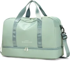 Sports Gym Bag for Women/Men Large Capacity Travel Duffel Bag Waterproof Nylon Weekender Overnight Bag Lightweight Hospital Bag Carry on Luggage with Shoes Compartment and Wet Pocket Green