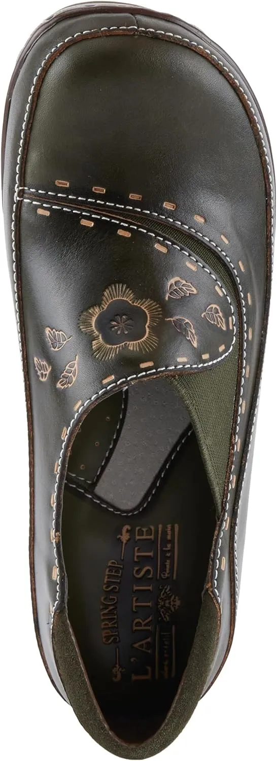Spring Step L'artiste Burbank Leather Clogs for Women | Designer Hand-Painted Slip-On Shoes | Ladies Casual Platform Clog