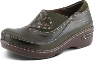 Spring Step L'artiste Burbank Leather Clogs for Women | Designer Hand-Painted Slip-On Shoes | Ladies Casual Platform Clog