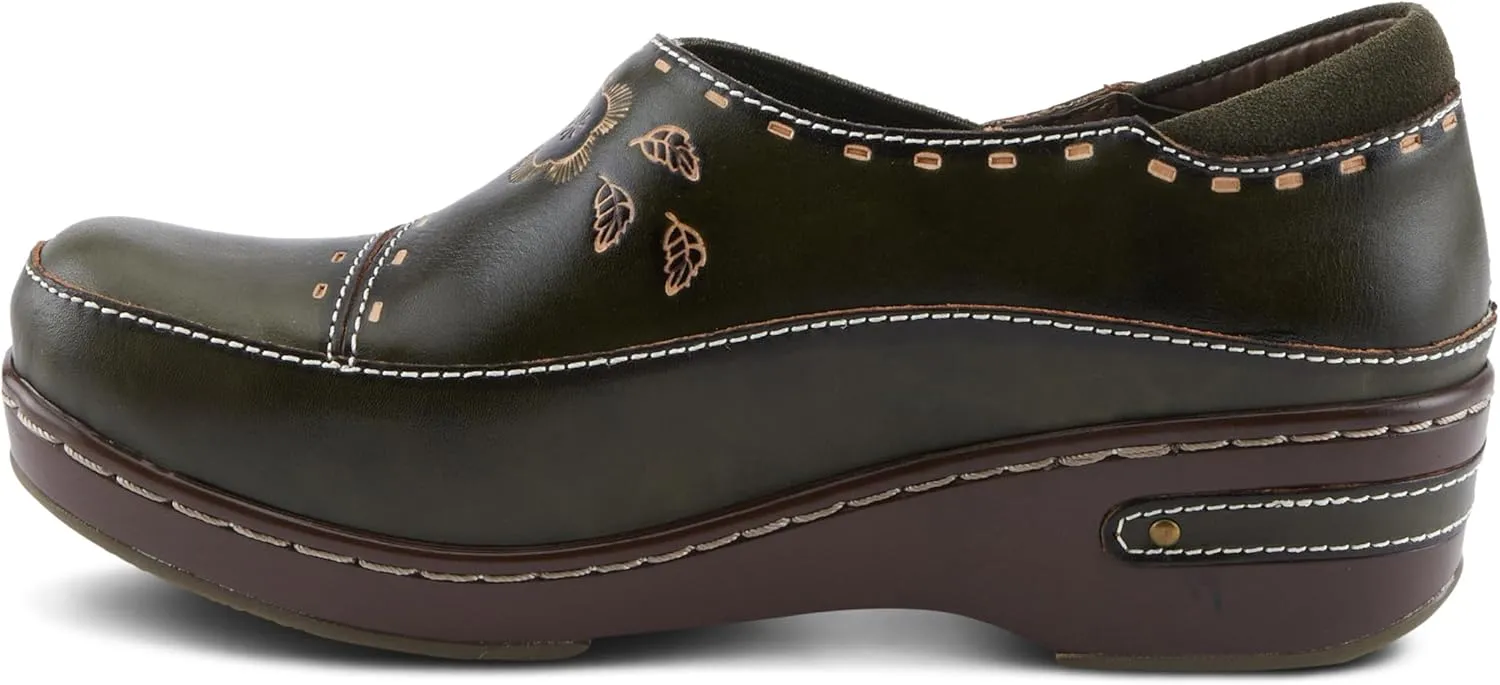 Spring Step L'artiste Burbank Leather Clogs for Women | Designer Hand-Painted Slip-On Shoes | Ladies Casual Platform Clog