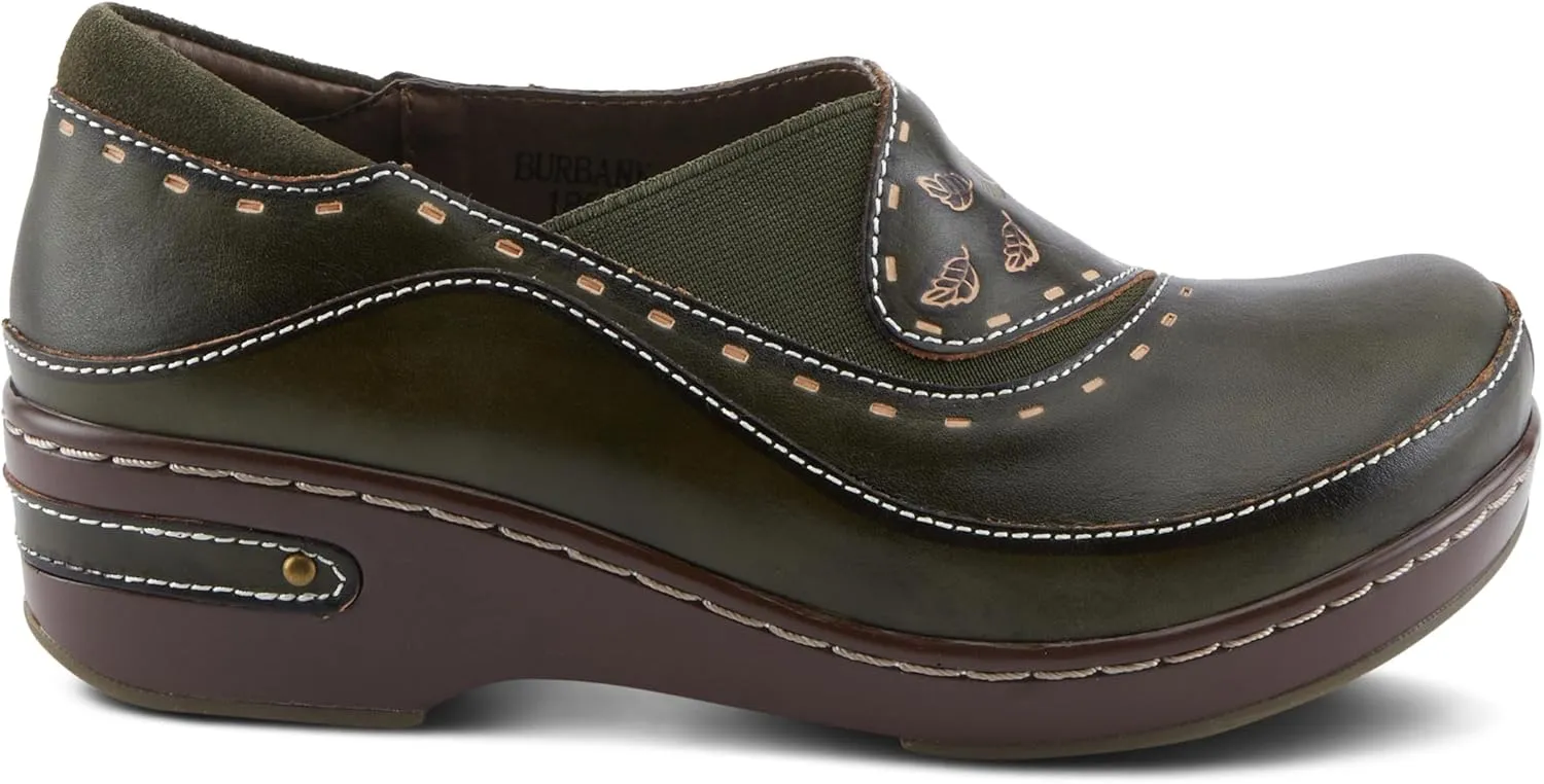 Spring Step L'artiste Burbank Leather Clogs for Women | Designer Hand-Painted Slip-On Shoes | Ladies Casual Platform Clog