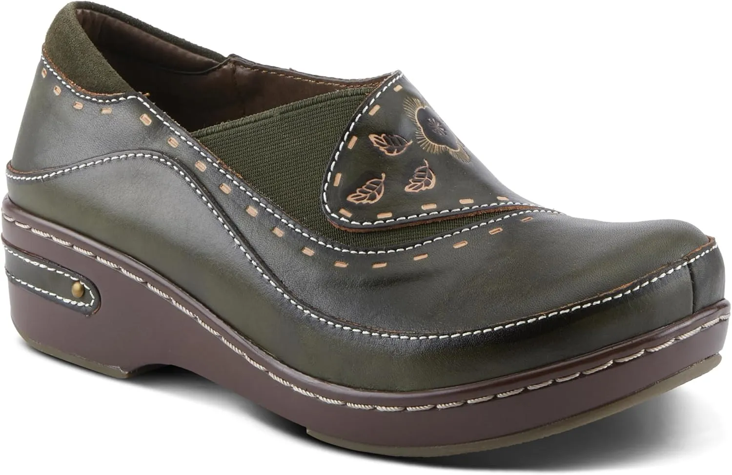 Spring Step L'artiste Burbank Leather Clogs for Women | Designer Hand-Painted Slip-On Shoes | Ladies Casual Platform Clog