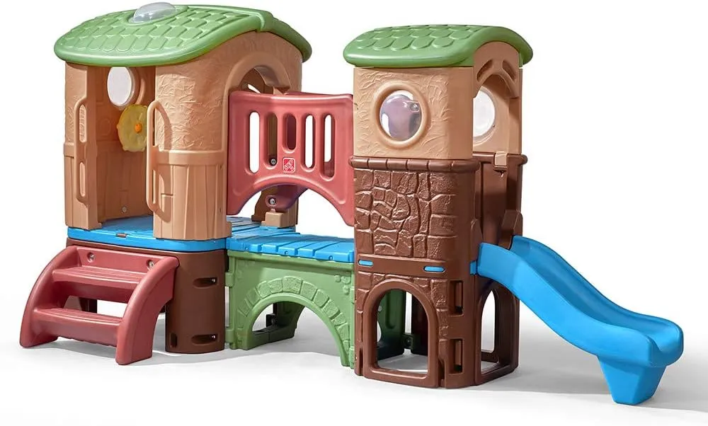 Step2 Clubhouse Climber, Kids Outdoor Playset, Backyard Playground Set, 2 Slides, Climbing Wall, Elevated Playhouse, Outside Jungle Gym, For Toddlers 2-6 Years Old