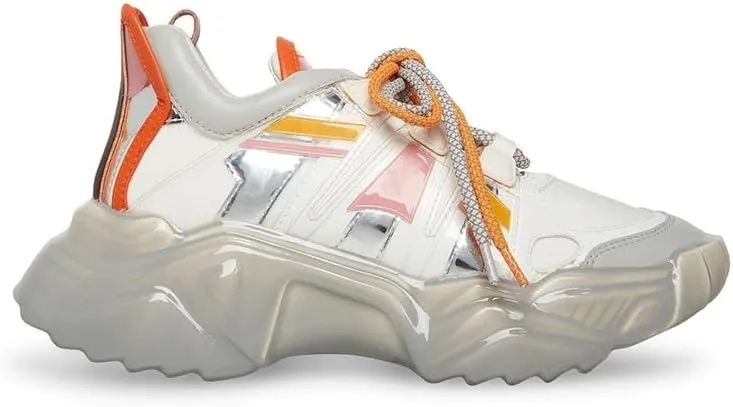 Steve Madden Sprint White Multi Low Top Lace Up Chunky Sole Fashion Sneakers