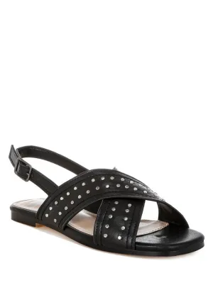 Stud Embellished Buckled Flats