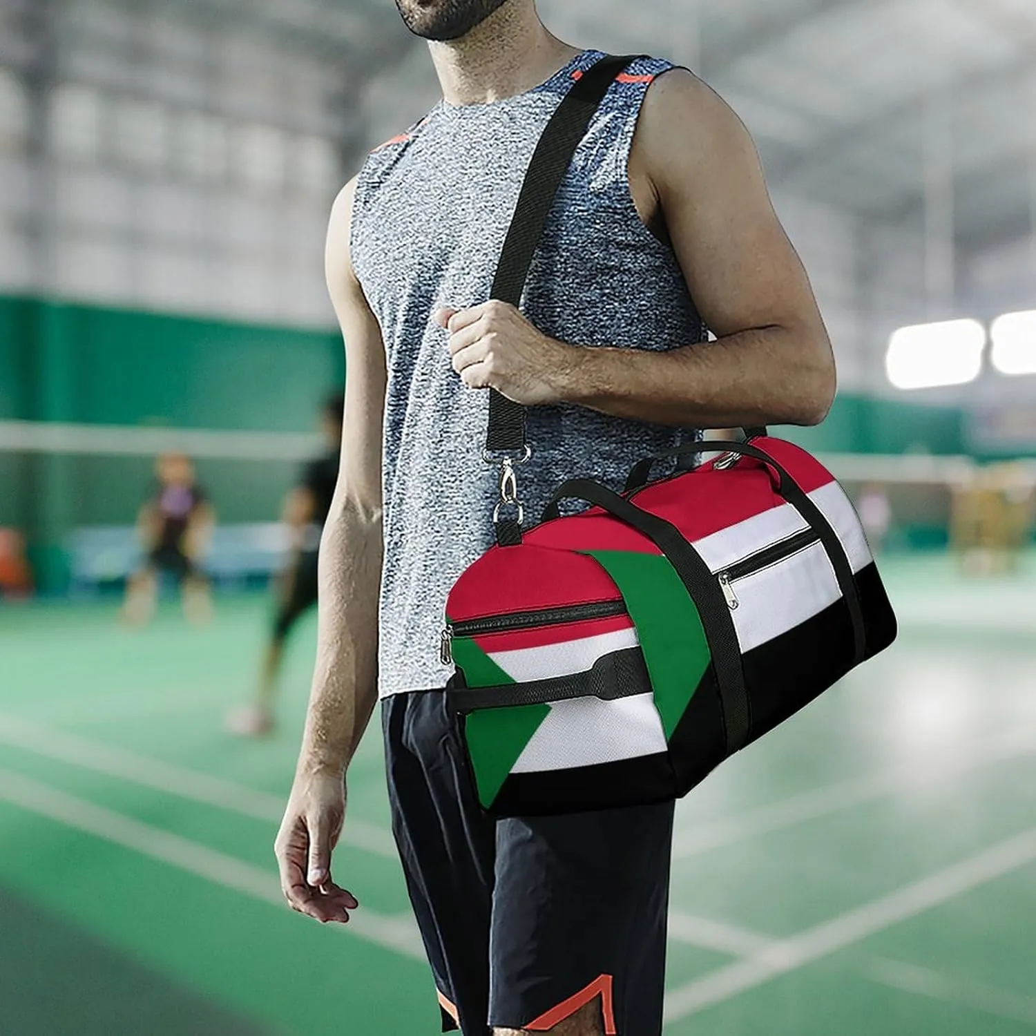 Sudan Flag Gym Bag for Men Women with Shoe Compartment Waterproof Sports Travel