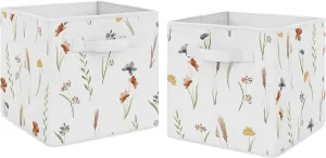 Sweet Jojo Designs Boho Floral Garden Flower Girl Collapsible Fabric Storage Cubes Foldable Bins Organizer Boxes Kid Baby Childrens Toy Set of 2 Watercolor Bohemian Farmhouse Vintage Shabby Chic Green