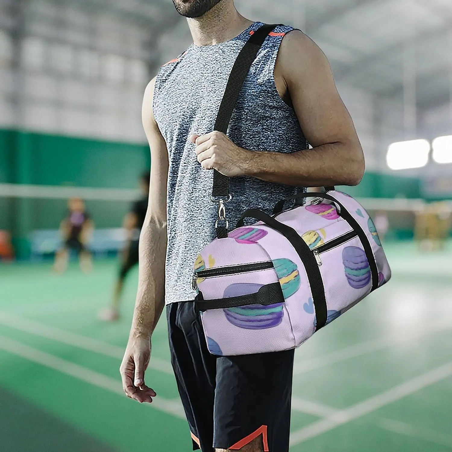 Sweets of Macaron Fitness Large Gym Bag for Unisex with Shoe Compartment & Wet Pocket
