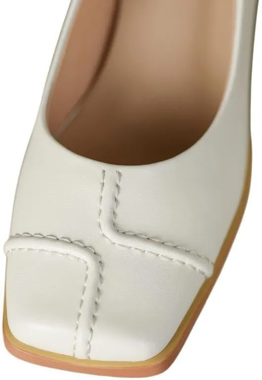 TinaCus Women's Genuine Leather Handmade Stitching Square Toe Slip On Dress Pumps Shoes