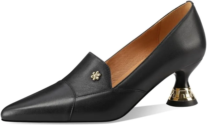 TinaCus Women's Pointed Toe Handmade Cone Heels Genuine Leather Slip On Pumps Shoes