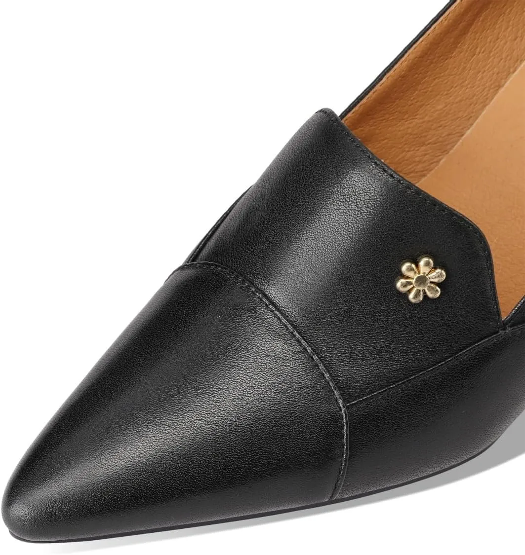 TinaCus Women's Pointed Toe Handmade Cone Heels Genuine Leather Slip On Pumps Shoes