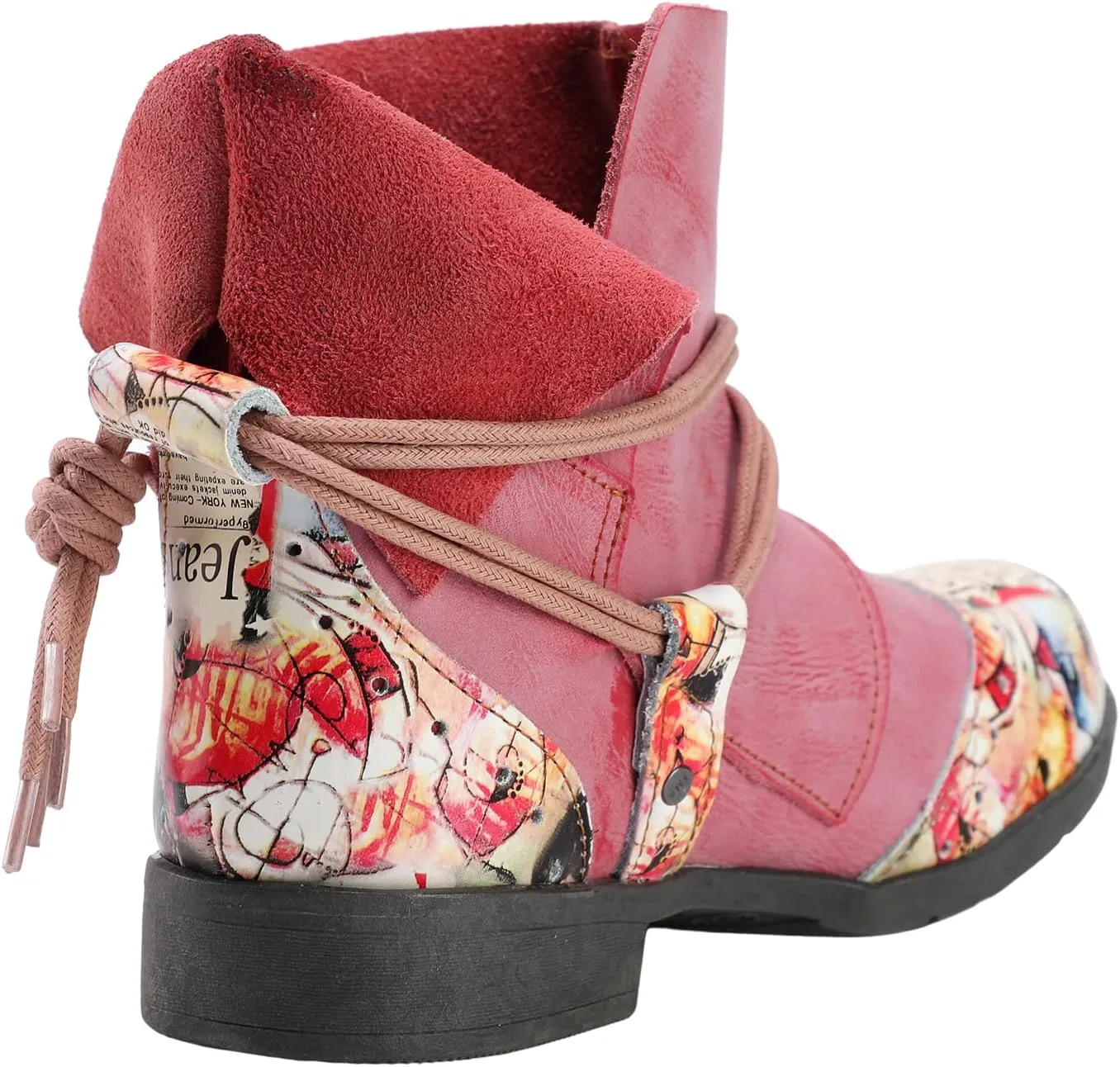 TMA EYES Women's Tie-Accent Leather Lazy Wear Slip-on Ankle Boots