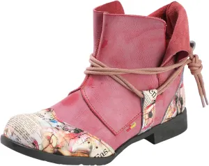 TMA EYES Women's Tie-Accent Leather Lazy Wear Slip-on Ankle Boots