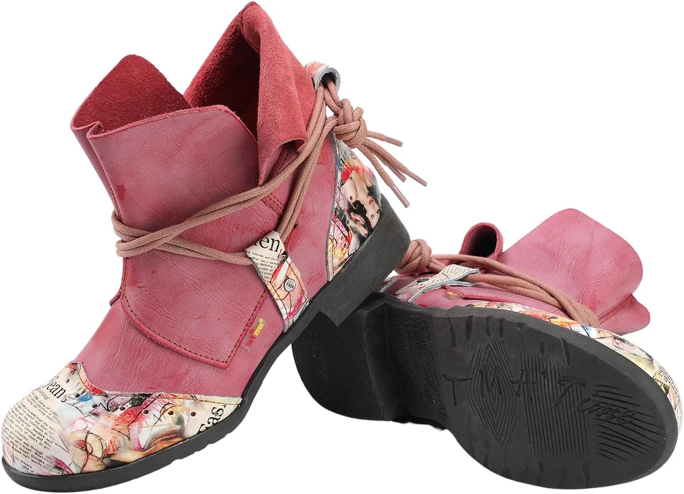 TMA EYES Women's Tie-Accent Leather Lazy Wear Slip-on Ankle Boots