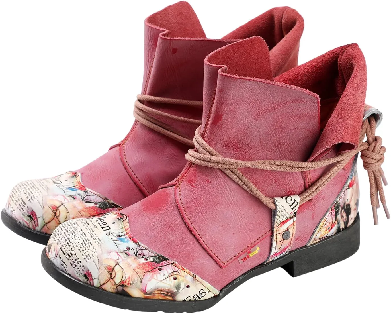 TMA EYES Women's Tie-Accent Leather Lazy Wear Slip-on Ankle Boots