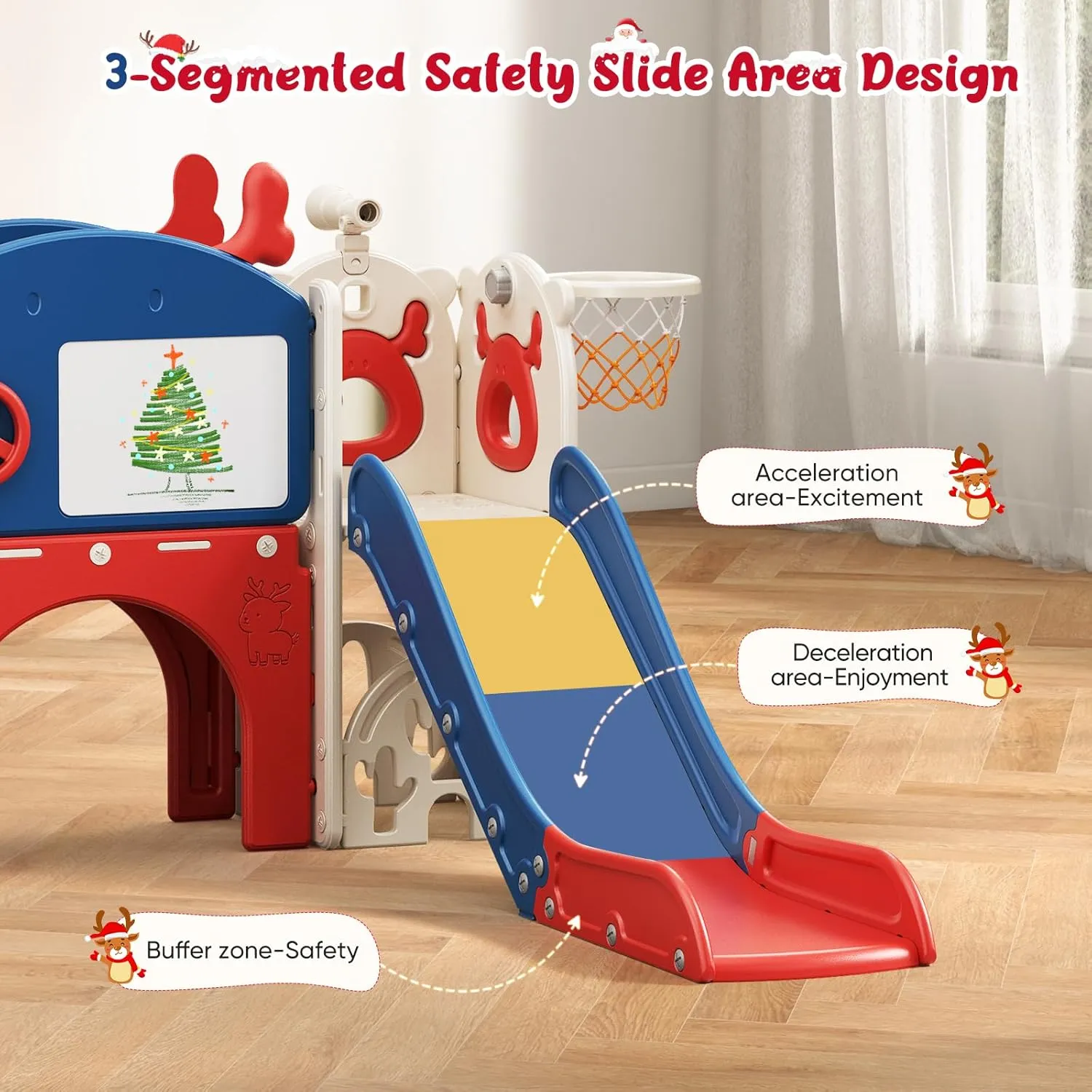 Toddler Slide, 11 in 1 Toddler Playset - Upgrade with Kids Slide, Drawing Board, Golf Set, Basketball Hoop and Storage Space for Age 1-3, Indoor and Outdoor Playground