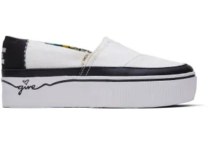 TOMS  Women's Boardwalk Classics Venice Collection Black White Canvas Give Platform Slip-Ons
