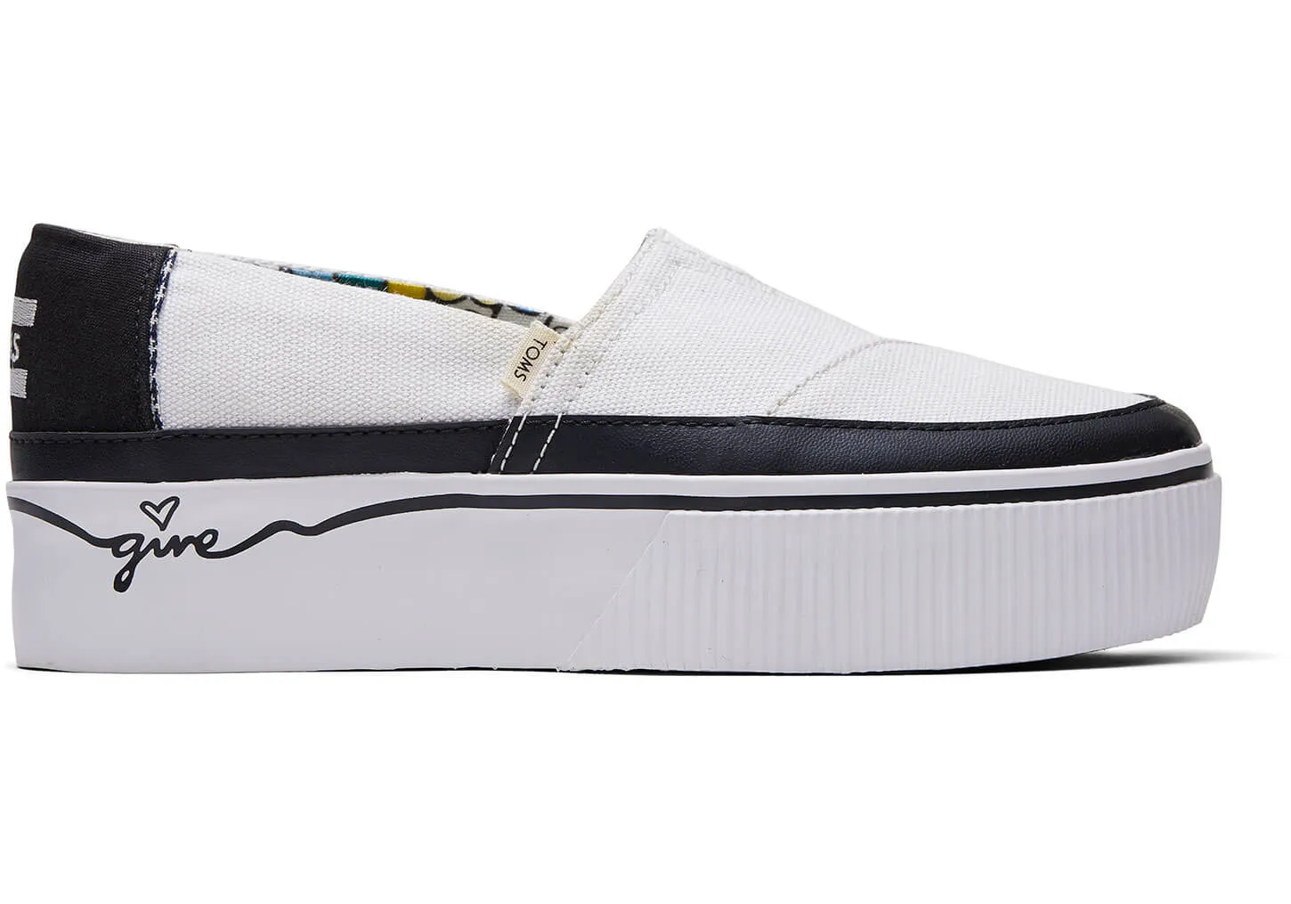 TOMS  Women's Boardwalk Classics Venice Collection Black White Canvas Give Platform Slip-Ons