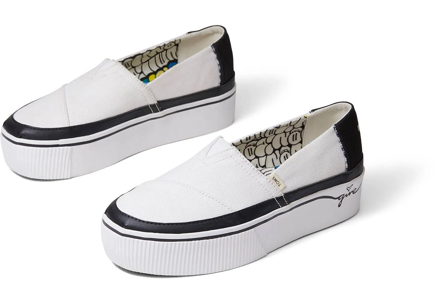 TOMS  Women's Boardwalk Classics Venice Collection Black White Canvas Give Platform Slip-Ons