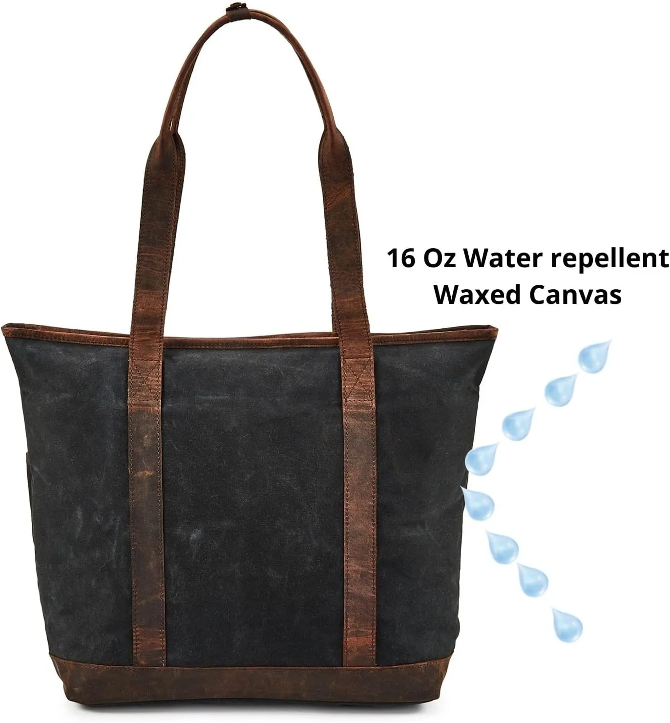 Tote Bag for Women Real Leather Shoulder Handbag Organizer Water Repellent Waxed Canvas