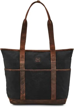 Tote Bag for Women Real Leather Shoulder Handbag Organizer Water Repellent Waxed Canvas