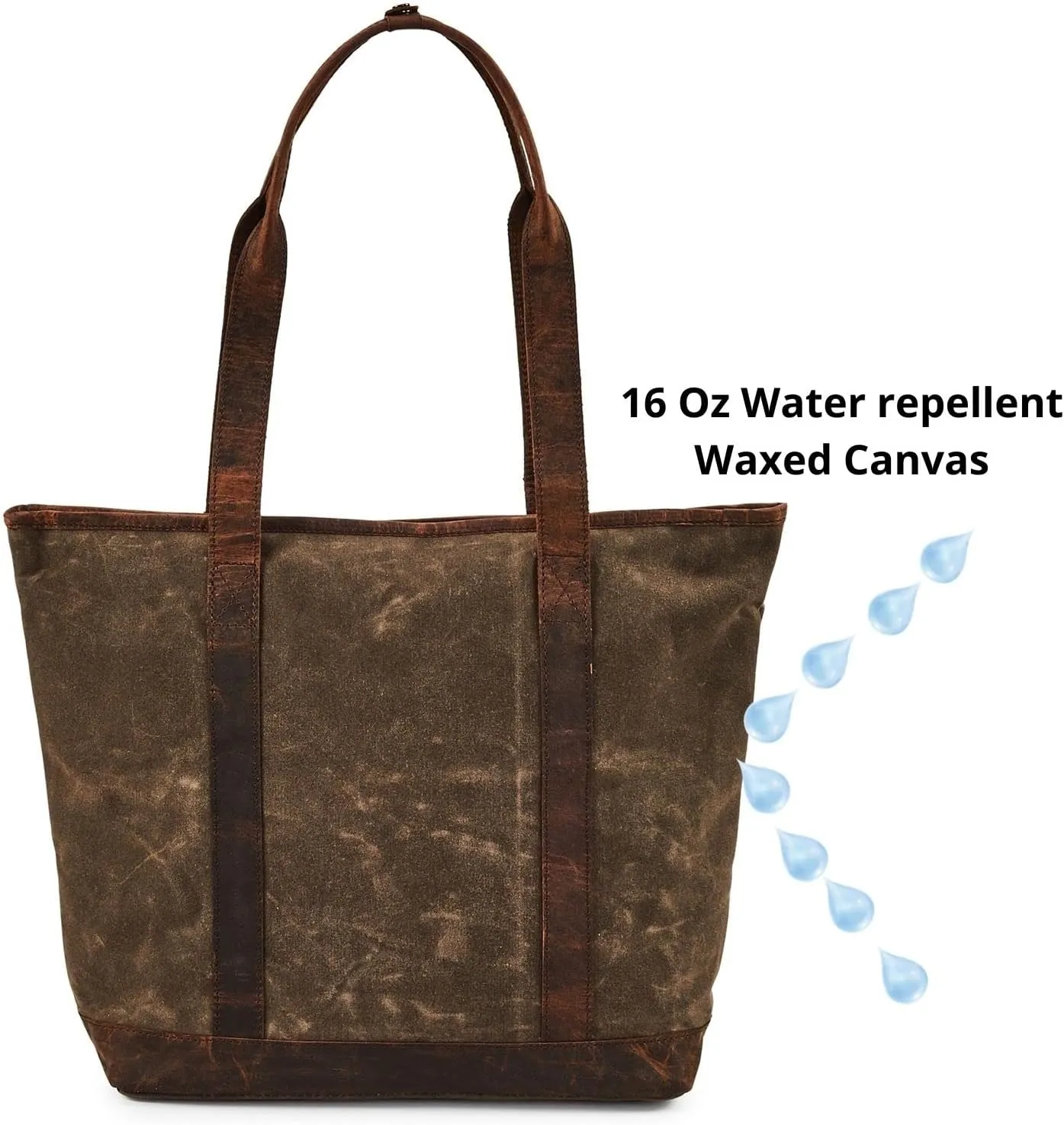 Tote Bag for Women Real Leather Shoulder Handbag Organizer Water Repellent Waxed Canvas