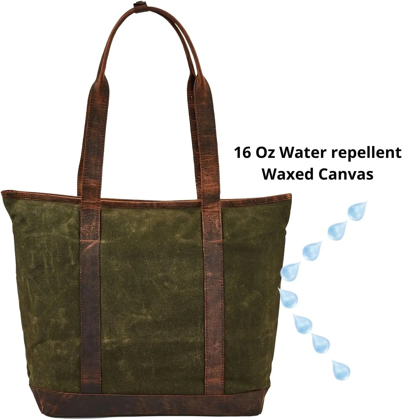 Tote Bag for Women Real Leather Shoulder Handbag Organizer Water Repellent Waxed Canvas