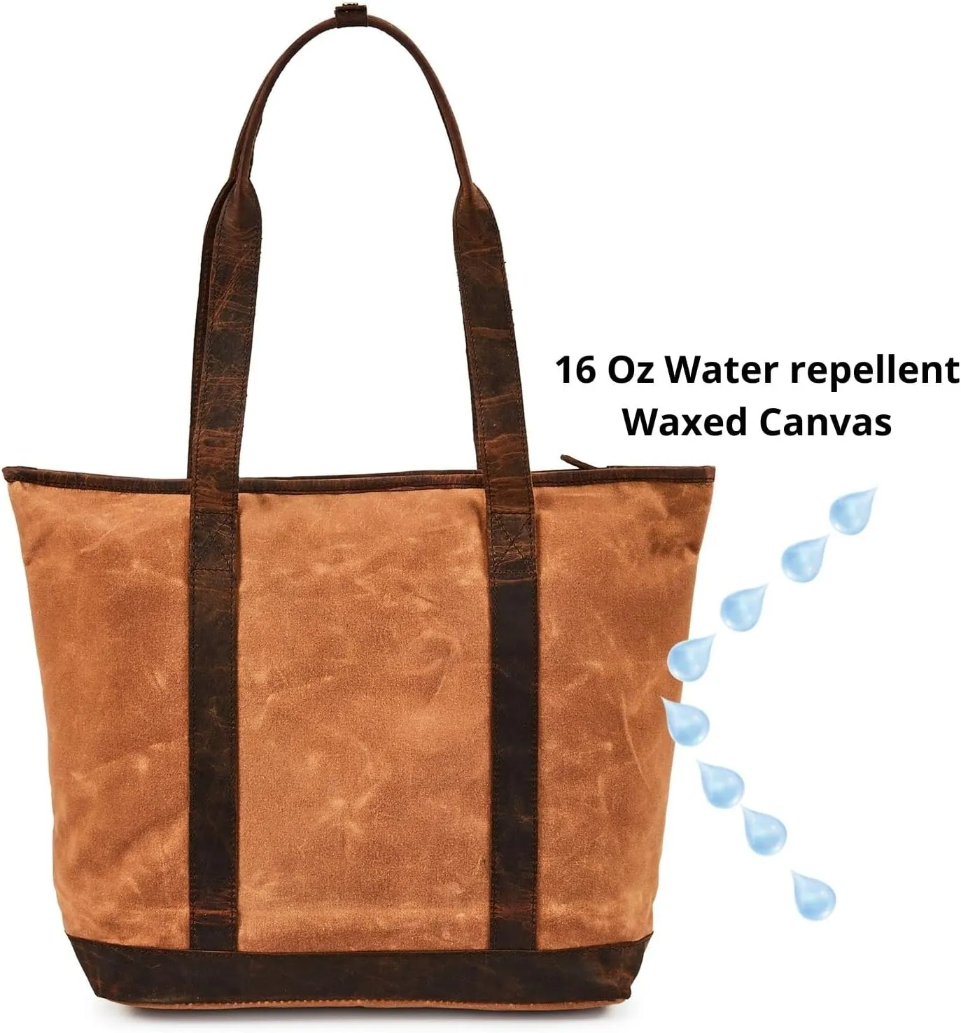 Tote Bag for Women Real Leather Shoulder Handbag Organizer Water Repellent Waxed Canvas