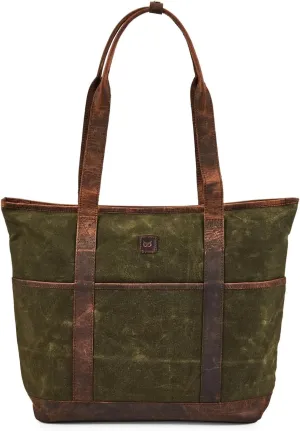 Tote Bag for Women Real Leather Shoulder Handbag Organizer Water Repellent Waxed Canvas