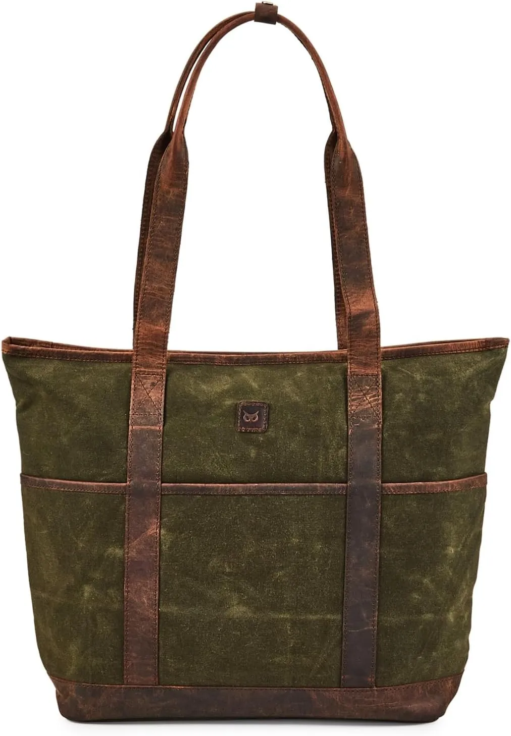 Tote Bag for Women Real Leather Shoulder Handbag Organizer Water Repellent Waxed Canvas