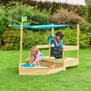 TP Toys, Pirate Ship Sandbox | Kids Outdoor Playset and Wooden Sand Box with UV Resistant Shade Cover, Built in Pirate Boat Play and Hidden Toy Storage | Backyard Play for Boys and Girls Ages 2 .