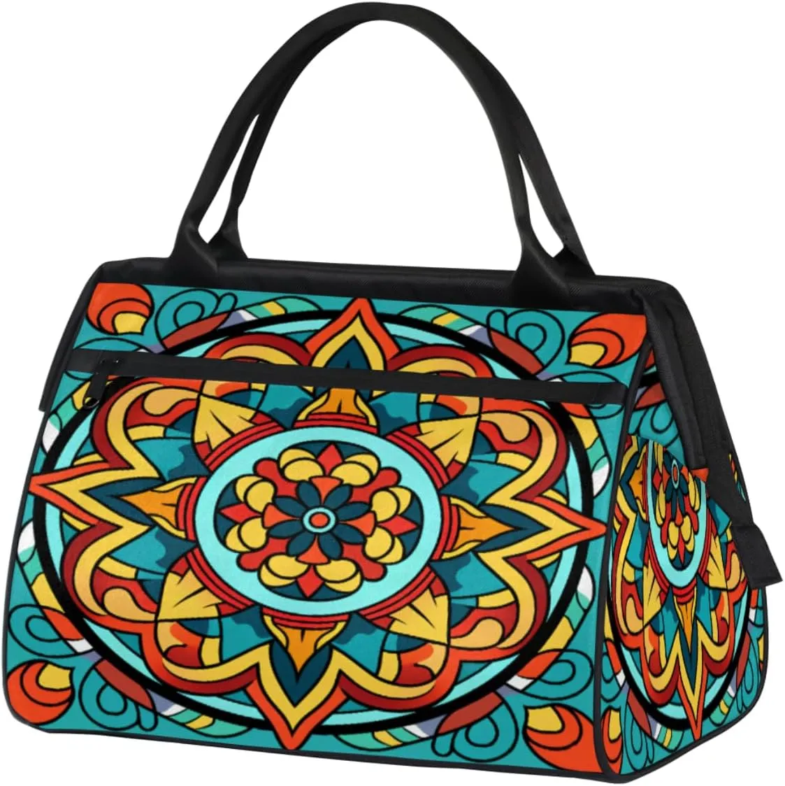 Traditional Mandala Maya Pattern Travel Duffle Bag, Waterproof Duffel Bag Weekender Overnight Carry On Bag Lightweight Sport Gym Bag for Men Women