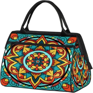 Traditional Mandala Maya Pattern Travel Duffle Bag, Waterproof Duffel Bag Weekender Overnight Carry On Bag Lightweight Sport Gym Bag for Men Women