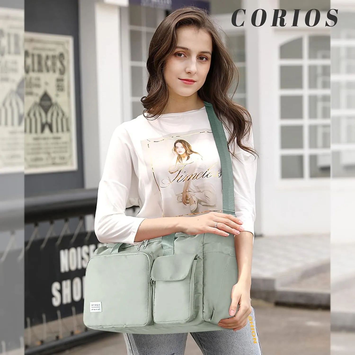 Travel Duffel Bag for Women and Men Sports Gym Tote Bag Foldable Weekender Overnight Bag Carry-on Bags with Shoes Compartment Lightweight Shoulder Bag for Travel Gym Sport Daily Use Green