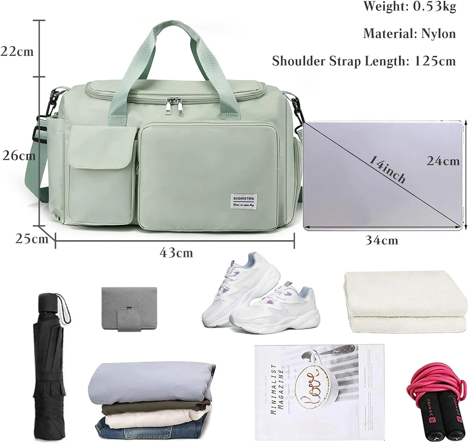 Travel Duffel Bag for Women and Men Sports Gym Tote Bag Foldable Weekender Overnight Bag Carry-on Bags with Shoes Compartment Lightweight Shoulder Bag for Travel Gym Sport Daily Use Green
