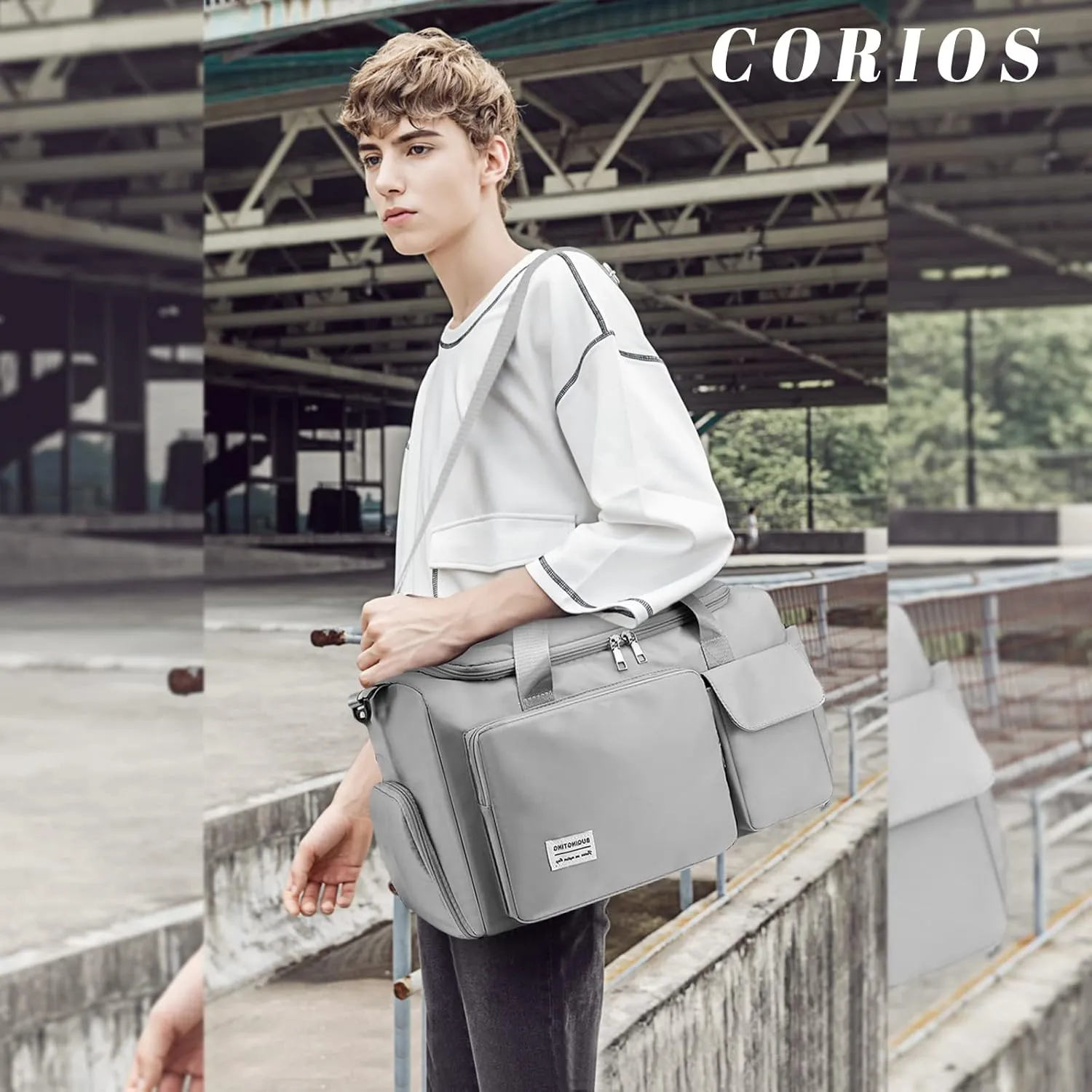 Travel Duffel Bag for Women and Men Sports Gym Tote Bag Foldable Weekender Overnight Bag Carry-on Bags with Shoes Compartment Lightweight Shoulder Bag for Travel Gym Sport Daily Use Grey