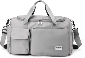 Travel Duffel Bag for Women and Men Sports Gym Tote Bag Foldable Weekender Overnight Bag Carry-on Bags with Shoes Compartment Lightweight Shoulder Bag for Travel Gym Sport Daily Use Grey
