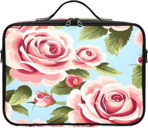 Travel Makeup Train Case Coral Flower Green Leaves Plants Cosmetic Organizer Portable Storage Bag with Adjustable Dividers for Cosmetics Brushes Toiletry Jewelry Digital Accessories