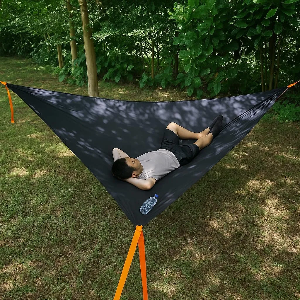 Triangle Hammock for Camping with Polyester - Portable Lightweight Durable Fabric Outdoor Hammock, Quick-Setup Design & Easy Storage, Packable Backpacking Essentials Gear (Polyester, 1)