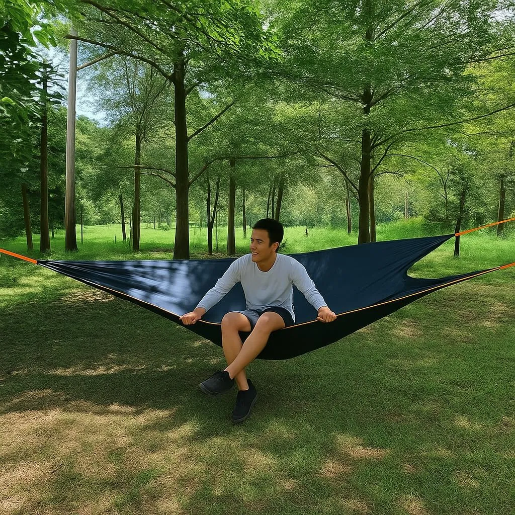 Triangle Hammock for Camping with Polyester - Portable Lightweight Durable Fabric Outdoor Hammock, Quick-Setup Design & Easy Storage, Packable Backpacking Essentials Gear (Polyester, 1)