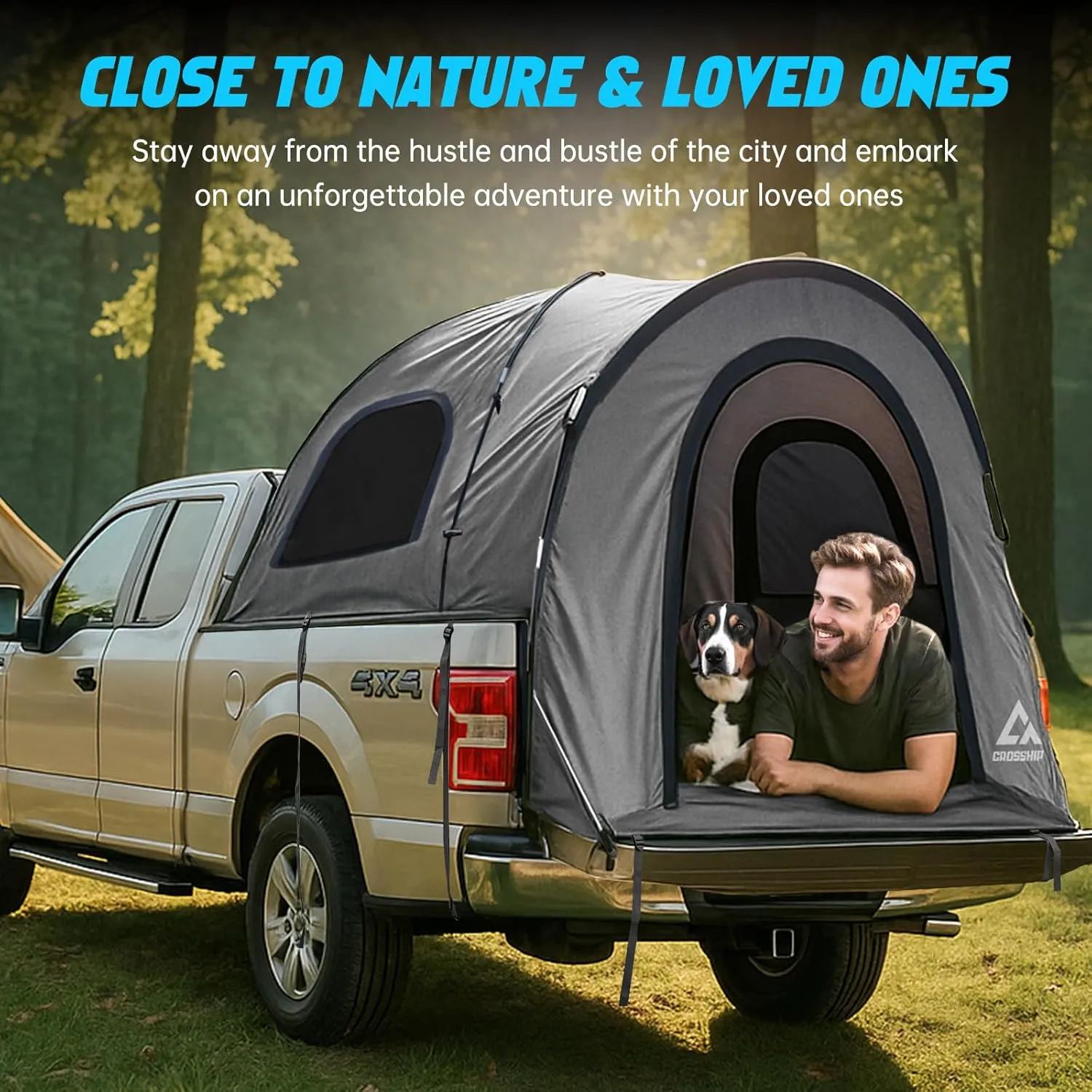 Truck Bed Tent for Pickup Trucks - PU3000mm Water-Resistant Canopy Anti-Tear Fabric - Insect-Prevention Double Layer for 2 Person - Replacement for Ford, Chevy, Dodge, GMC, Nissan, Toyota