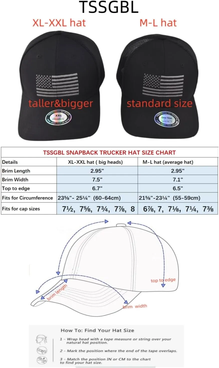 TSSGBL M, L, XL, XXL Snapback Trucker Hats Baseball Caps Adjustable Blank Mesh Back Ball Caps for Men Women