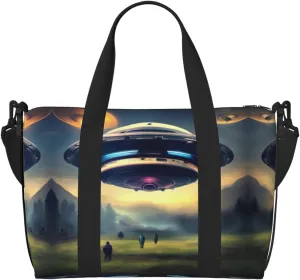 UFO landing Hand-held travel bag, messenger casual handbag, suitable for work, travel, fitness, tourism, women's zipper storage bag,