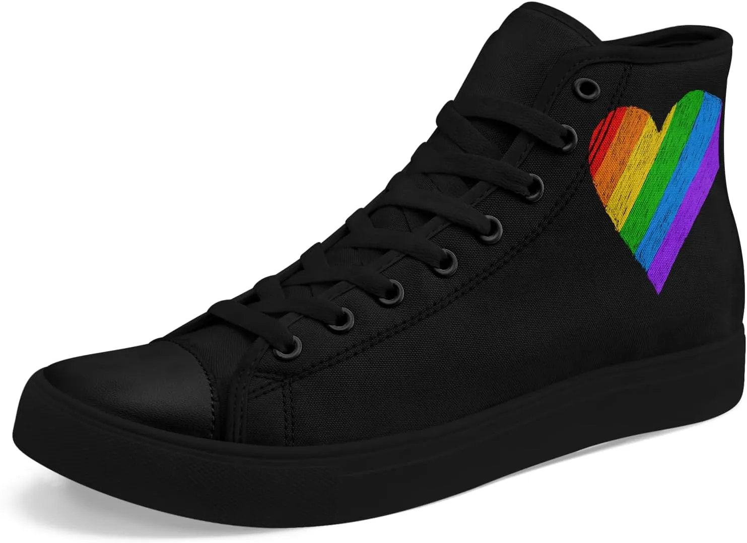 Unisex High Top Canvas Sneakers Lace-up Fashion Casual Walking Tennis Shoes Rainbow Stripe Heart Footwear