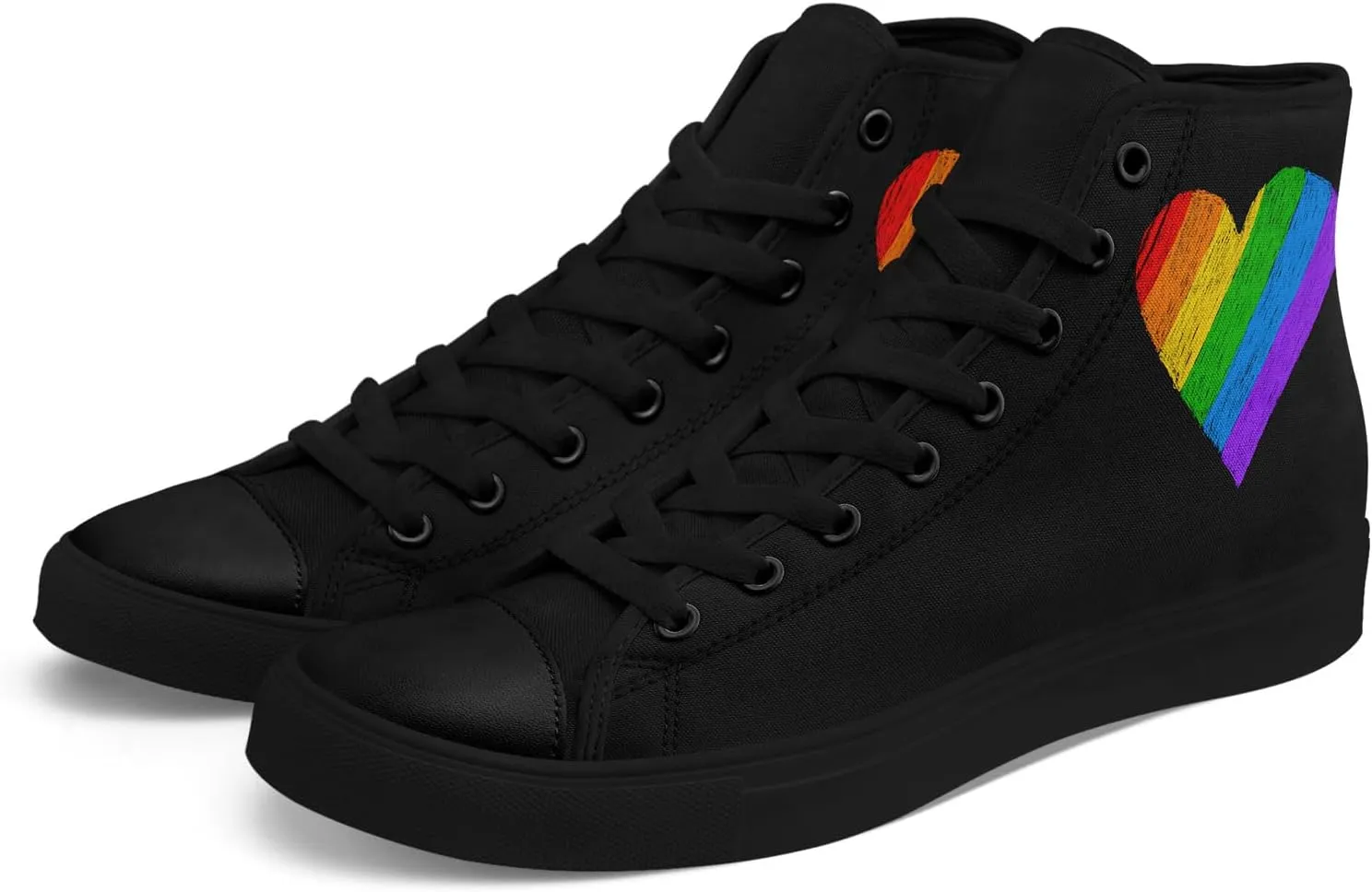 Unisex High Top Canvas Sneakers Lace-up Fashion Casual Walking Tennis Shoes Rainbow Stripe Heart Footwear