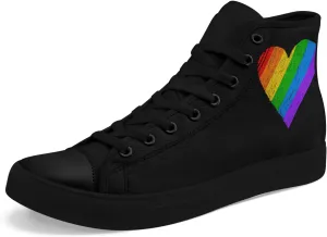 Unisex High Top Canvas Sneakers Lace-up Fashion Casual Walking Tennis Shoes Rainbow Stripe Heart Footwear