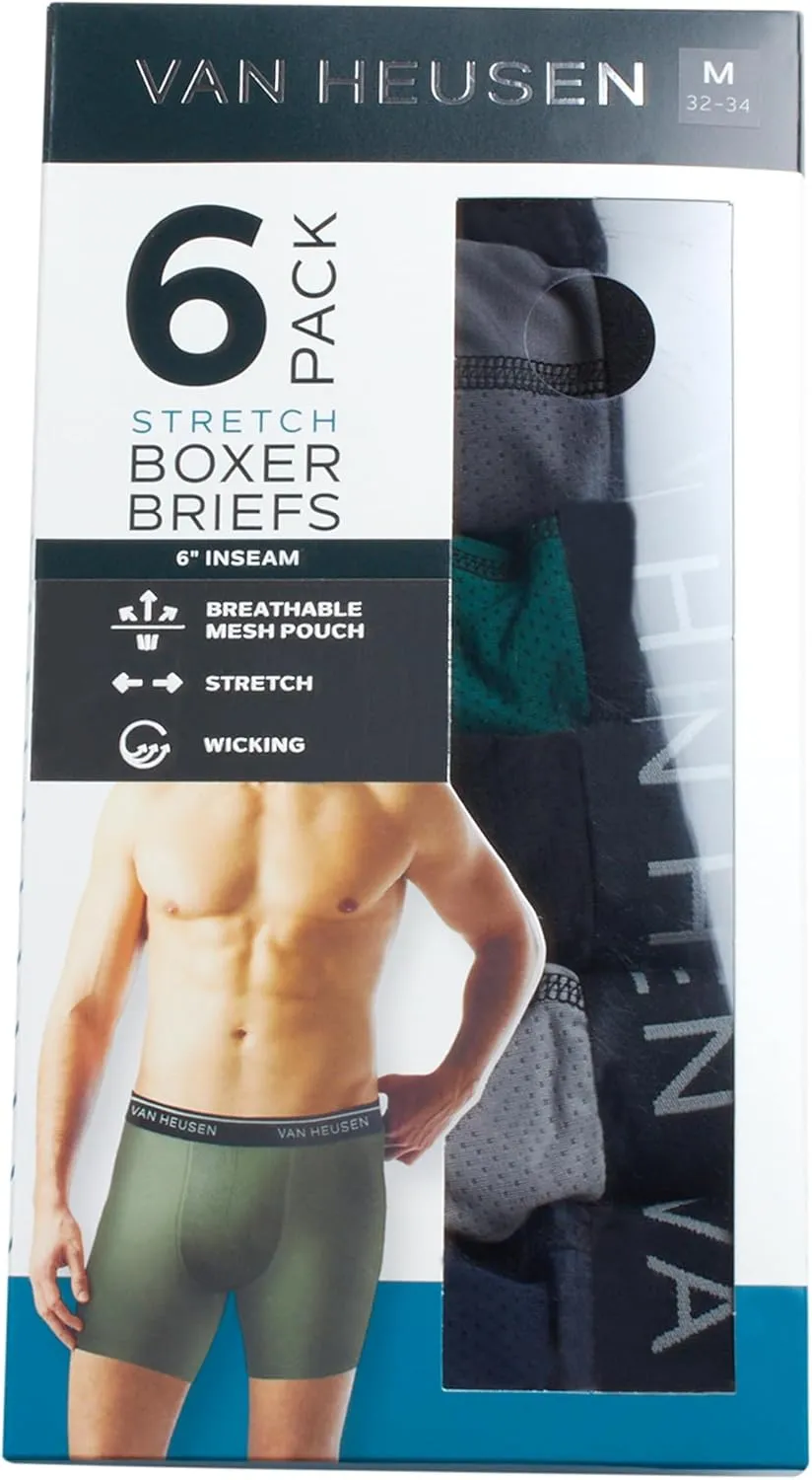 Van Heusen Men's Boxer Briefs - 6 Pack Sport Soft Performance Moisture Wicking Boxers - Breathable Underwear for Men (S-XL)